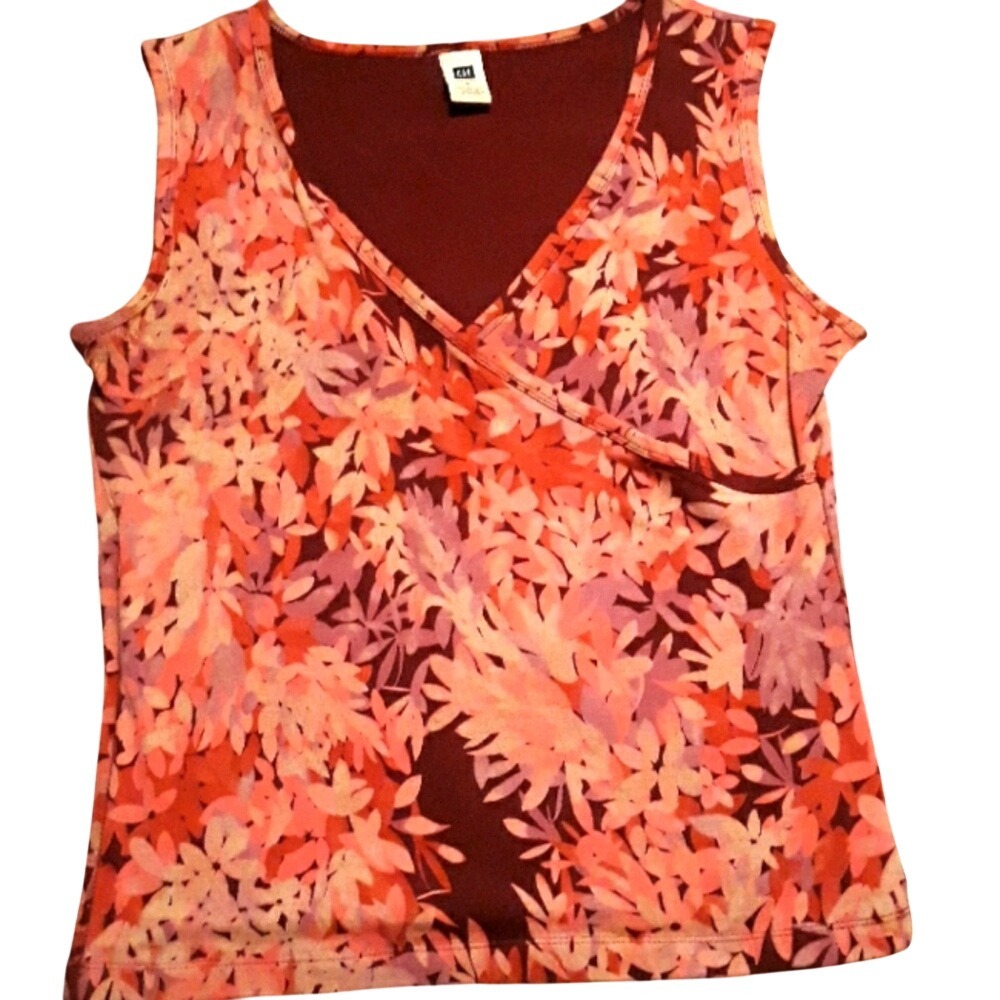 Gap Factory‎ Womens Floral Leaf Faux Wrap V-Neck Tank Top Burgundy Red Small